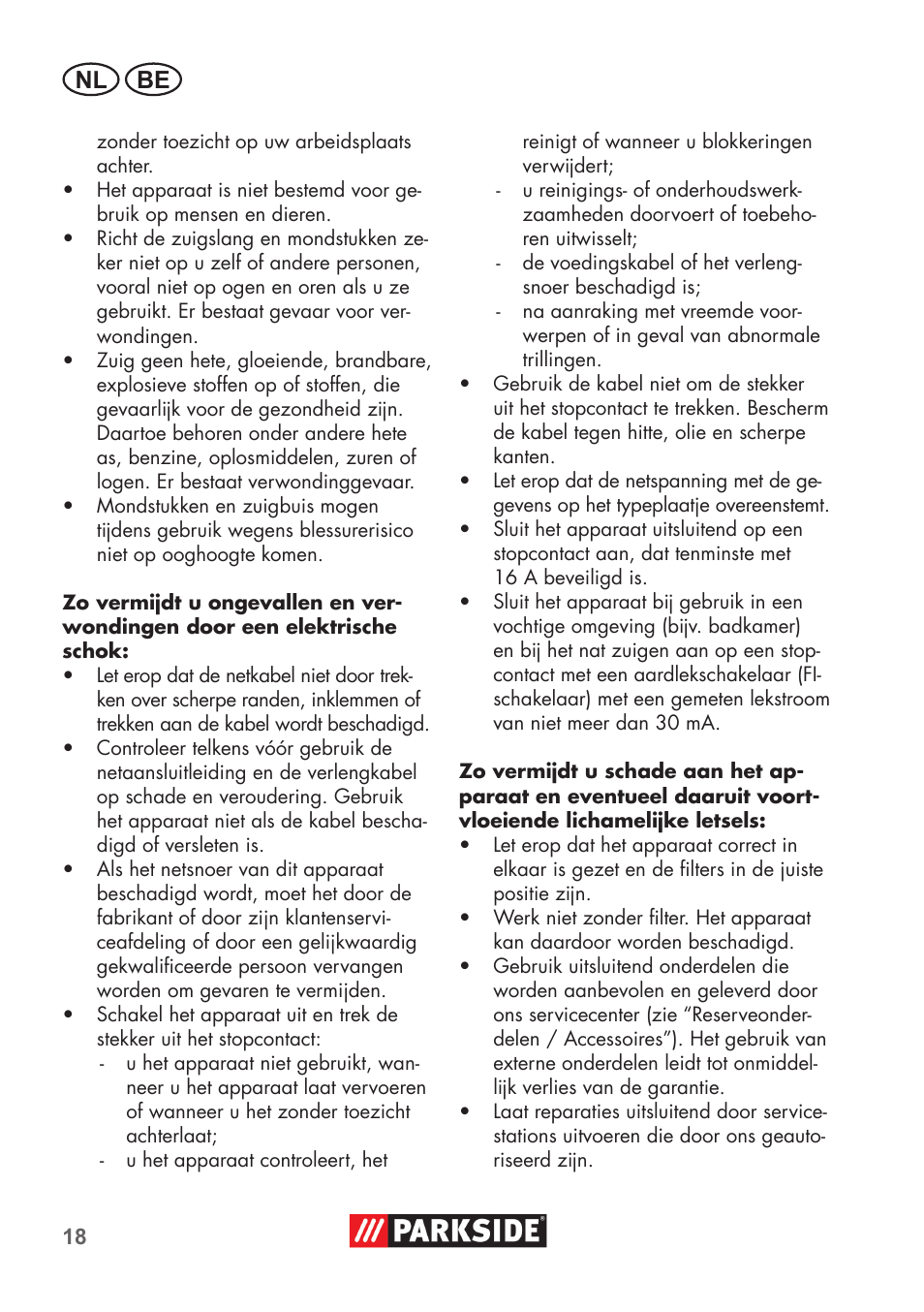 Nl be | Parkside PNTS 1400 C1 User Manual | Page 18 / 52