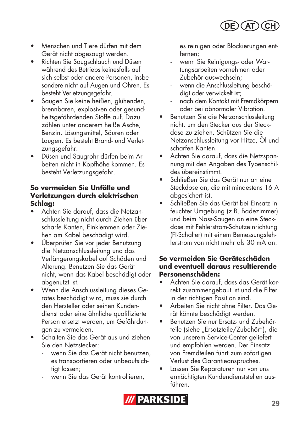 De at ch | Parkside PNTS 1400 C1 User Manual | Page 29 / 52