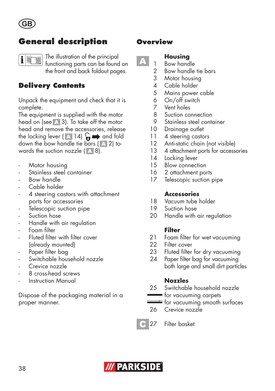 General description | Parkside PNTS 1400 C1 User Manual | Page 38 / 52