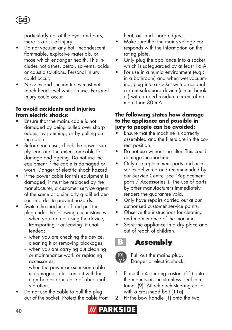 Assembly | Parkside PNTS 1400 C1 User Manual | Page 40 / 52