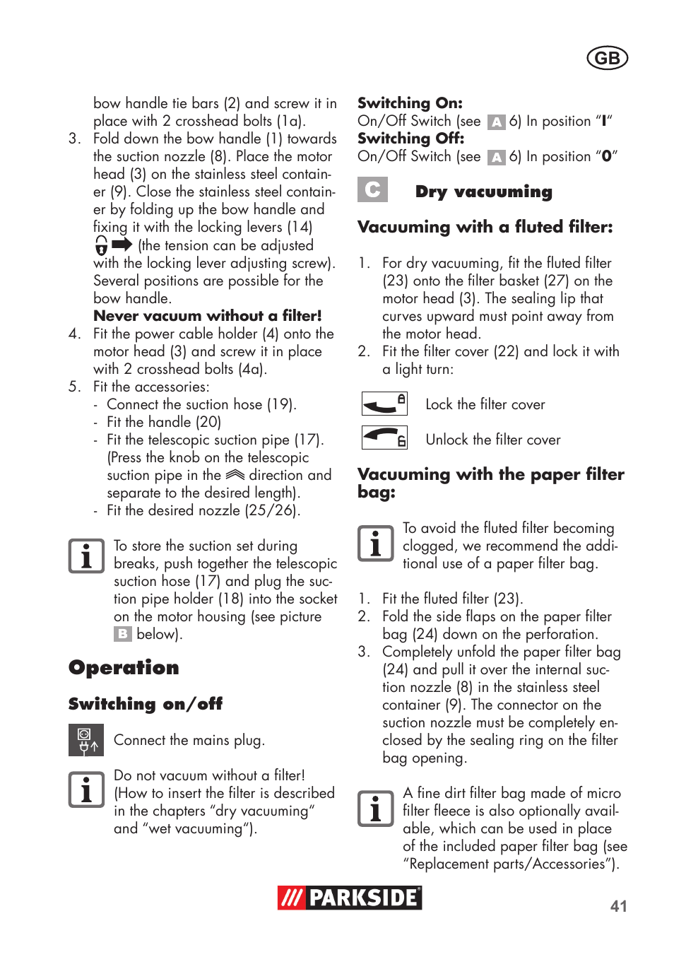 Operation | Parkside PNTS 1400 C1 User Manual | Page 41 / 52