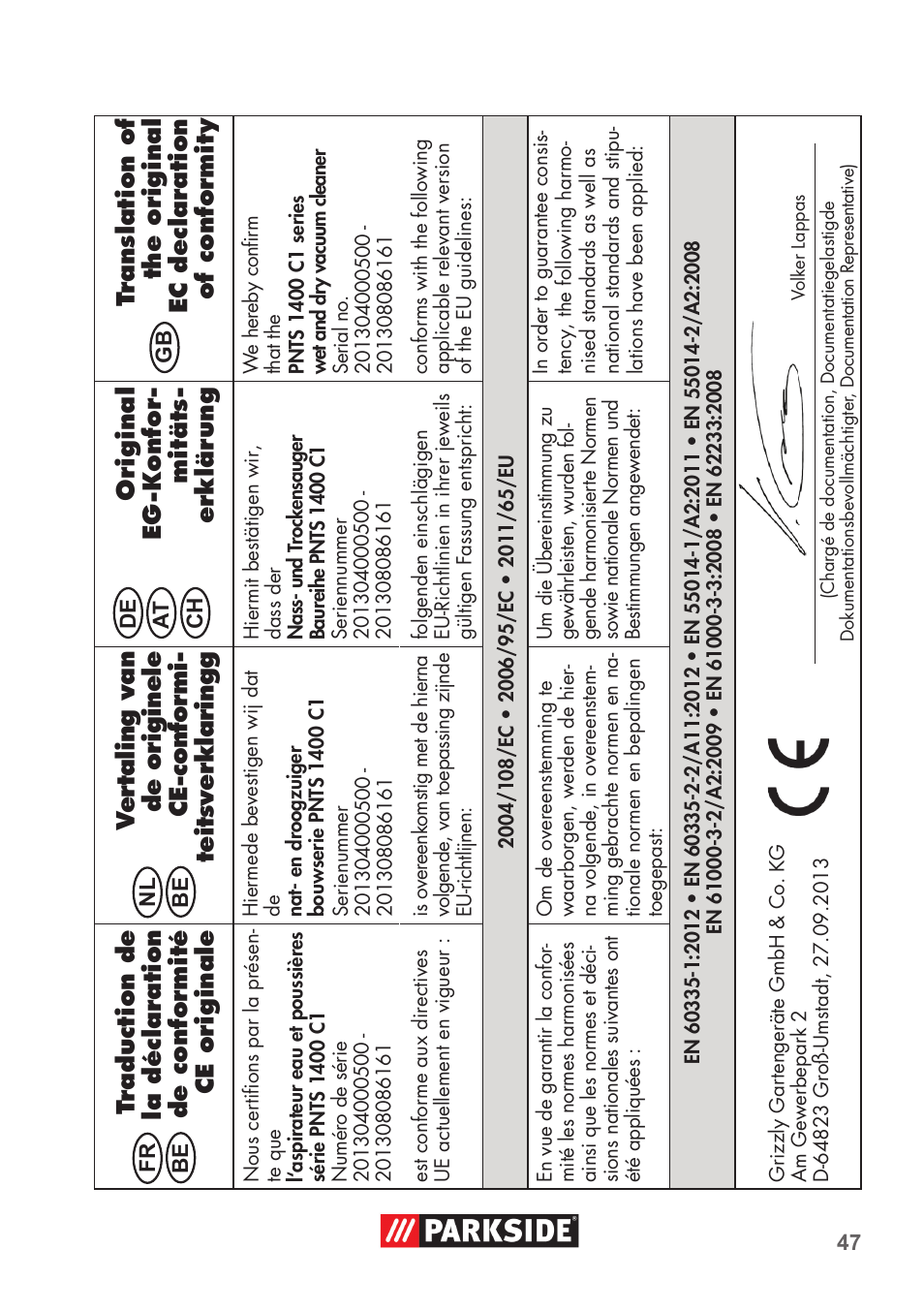 Parkside PNTS 1400 C1 User Manual | Page 47 / 52