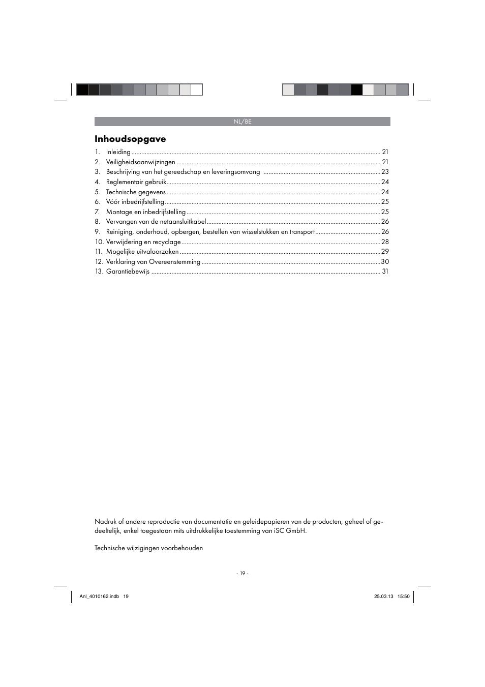 Inhoudsopgave | Parkside PKO 400 B2 User Manual | Page 19 / 62