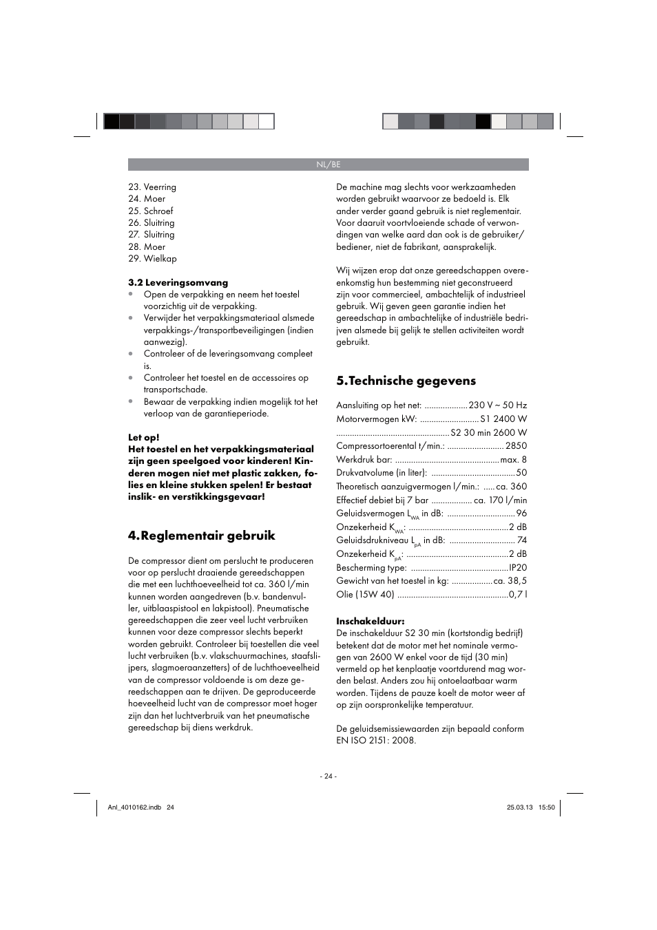 Reglementair gebruik, Technische gegevens | Parkside PKO 400 B2 User Manual | Page 24 / 62