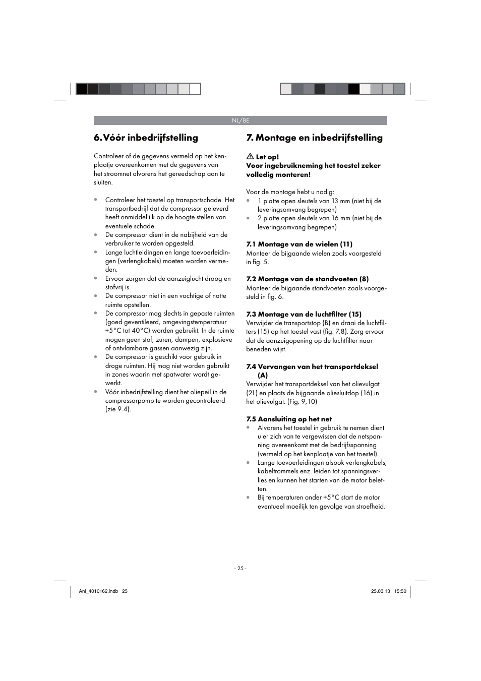 Vóór inbedrijfstelling, Montage en inbedrijfstelling | Parkside PKO 400 B2 User Manual | Page 25 / 62