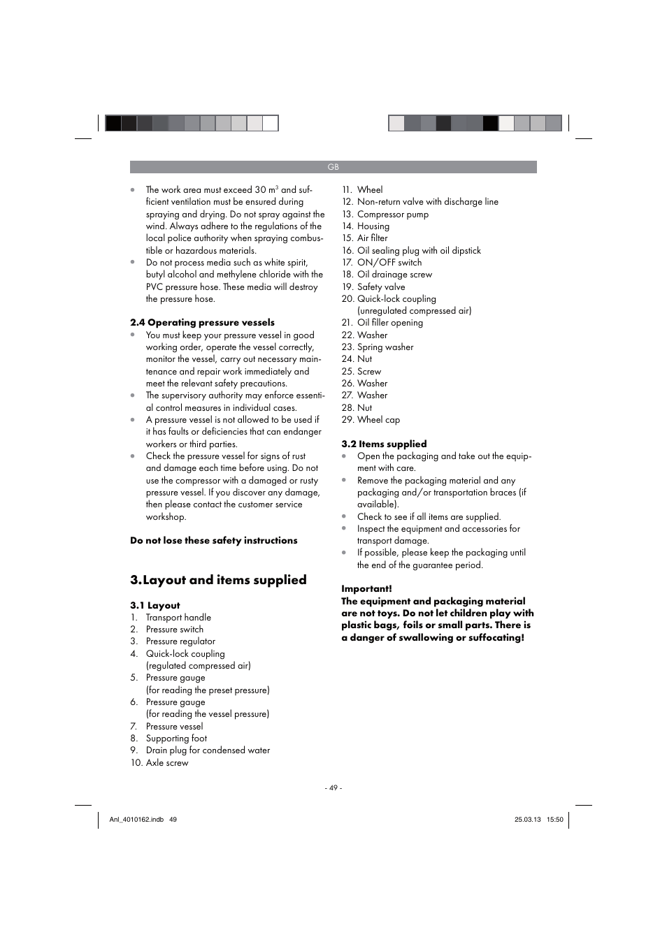 Layout and items supplied | Parkside PKO 400 B2 User Manual | Page 49 / 62