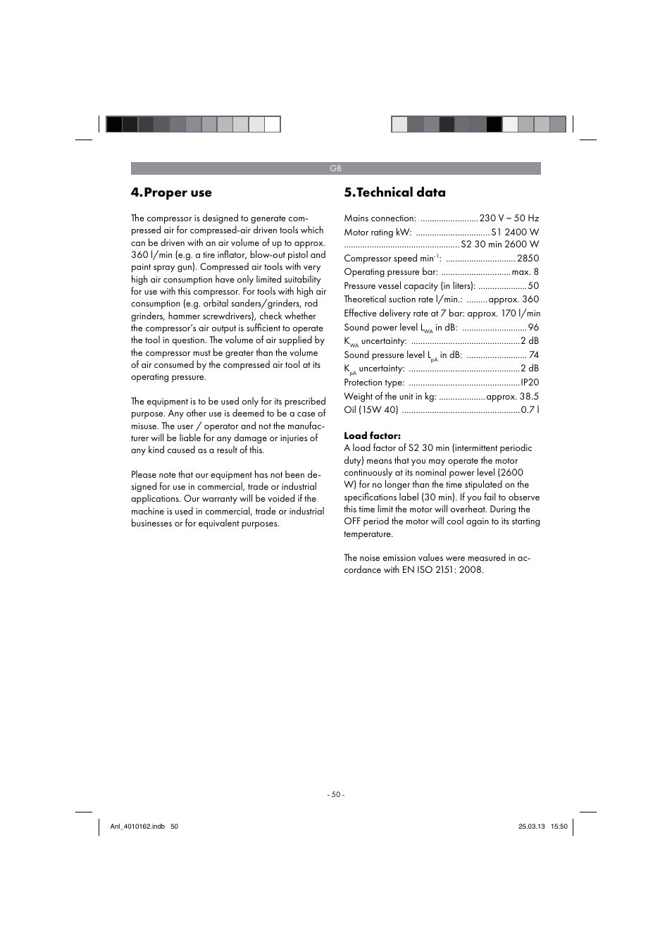 Proper use, Technical data | Parkside PKO 400 B2 User Manual | Page 50 / 62