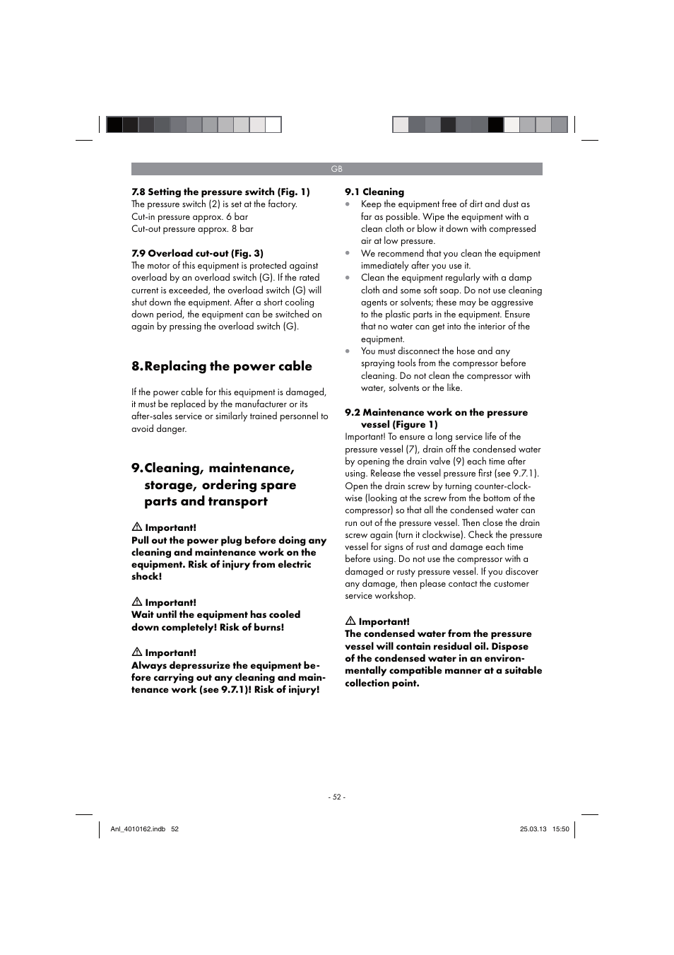 Replacing the power cable | Parkside PKO 400 B2 User Manual | Page 52 / 62