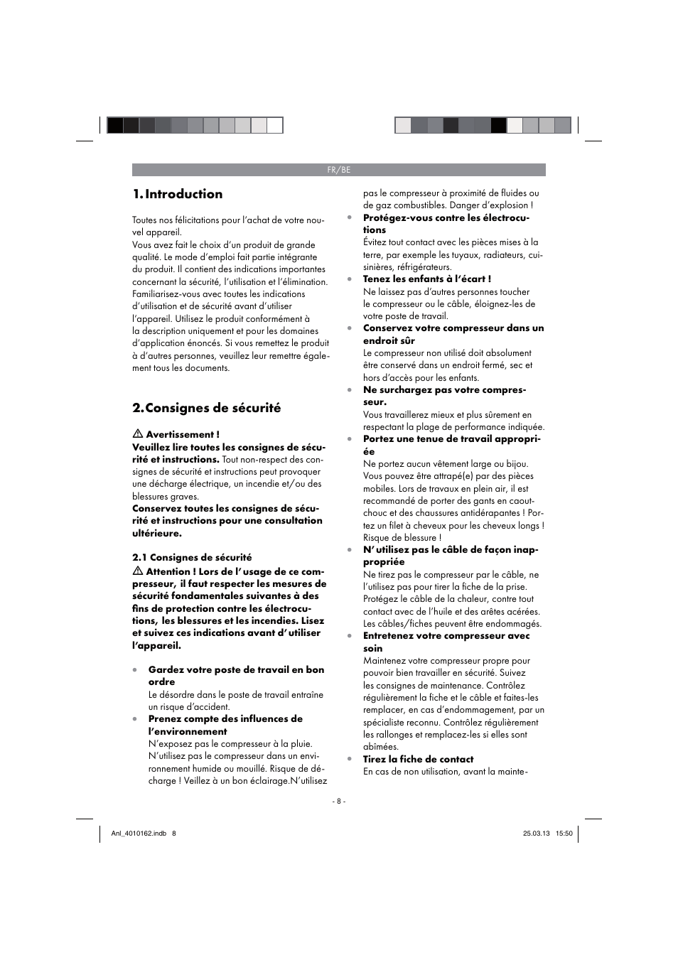 Introduction, Consignes de sécurité | Parkside PKO 400 B2 User Manual | Page 8 / 62