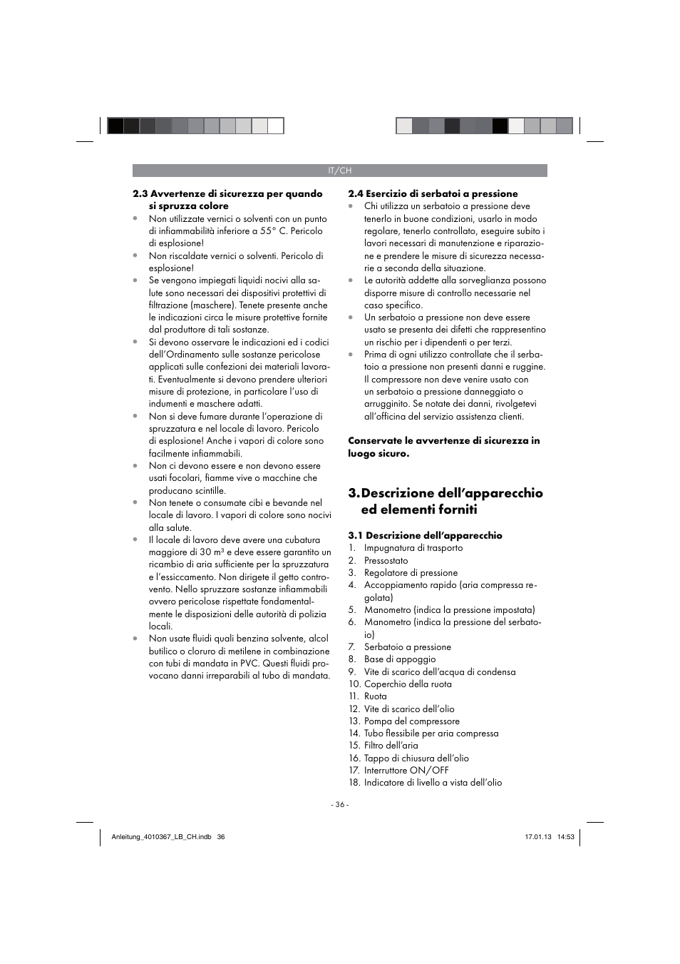 Descrizione dell’apparecchio ed elementi forniti | Parkside PKO 270 A1 User Manual | Page 36 / 62