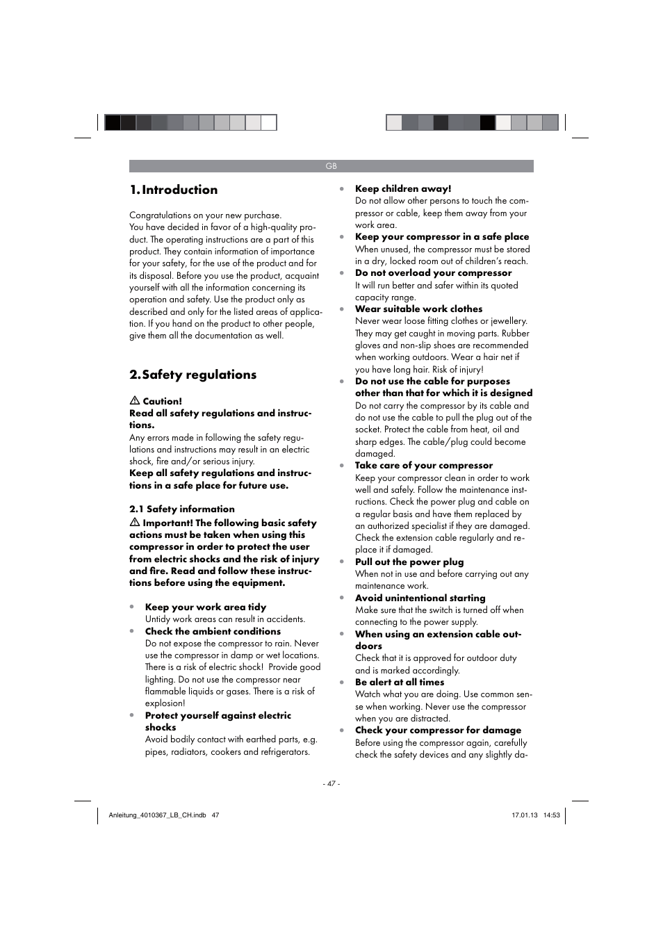 Introduction, Safety regulations | Parkside PKO 270 A1 User Manual | Page 47 / 62