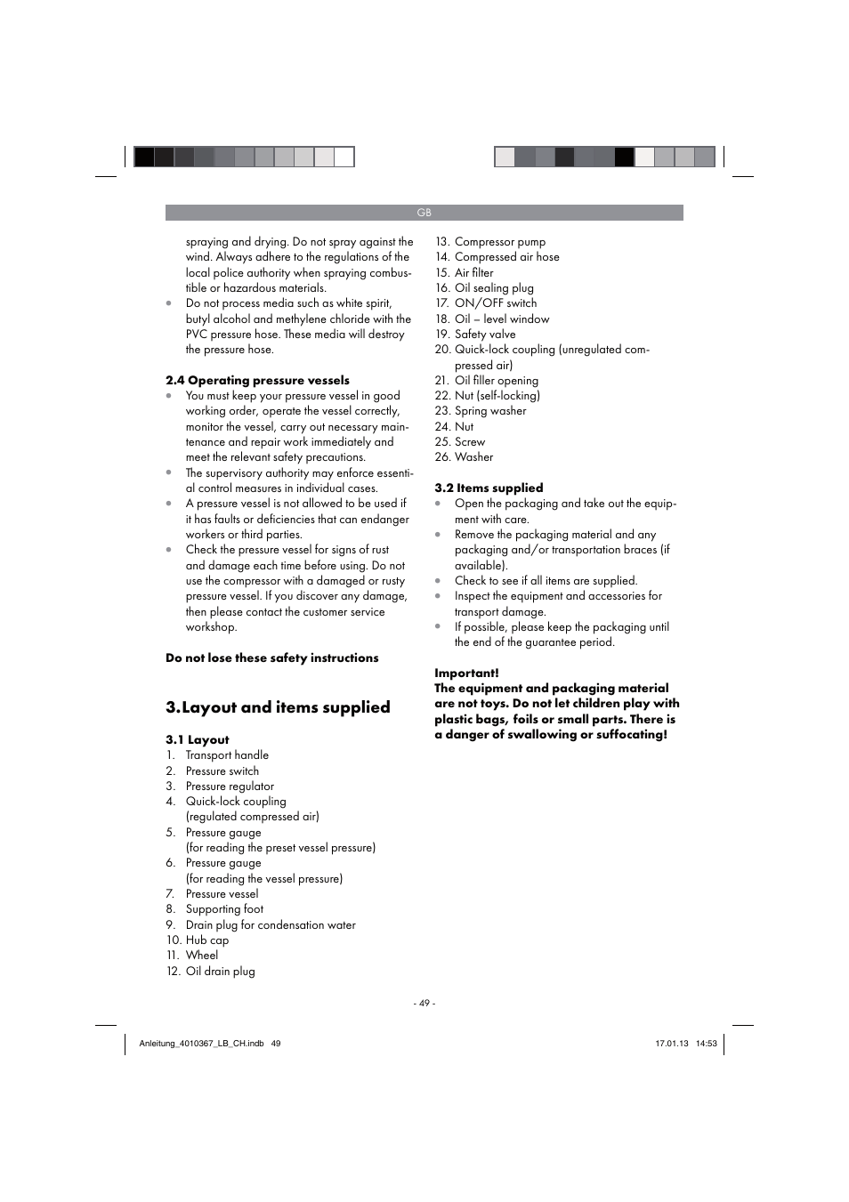 Layout and items supplied | Parkside PKO 270 A1 User Manual | Page 49 / 62