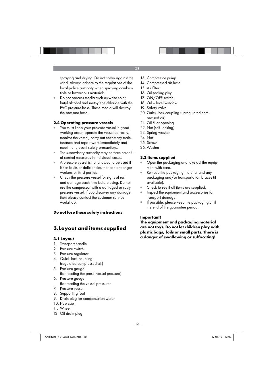 Layout and items supplied | Parkside PKO 270 A1 User Manual | Page 10 / 98