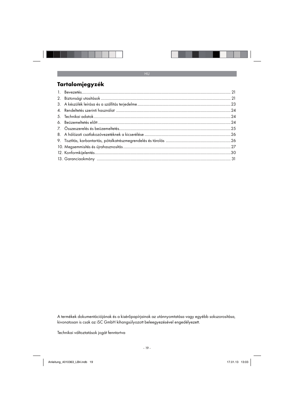 Tartalomjegyzék | Parkside PKO 270 A1 User Manual | Page 19 / 98