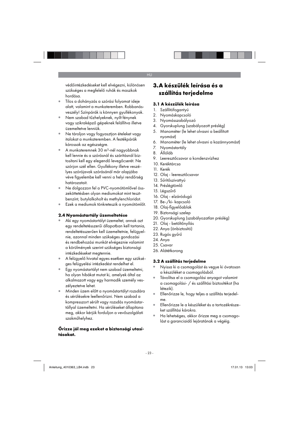 A készülék leírása és a szállítás terjedelme | Parkside PKO 270 A1 User Manual | Page 23 / 98