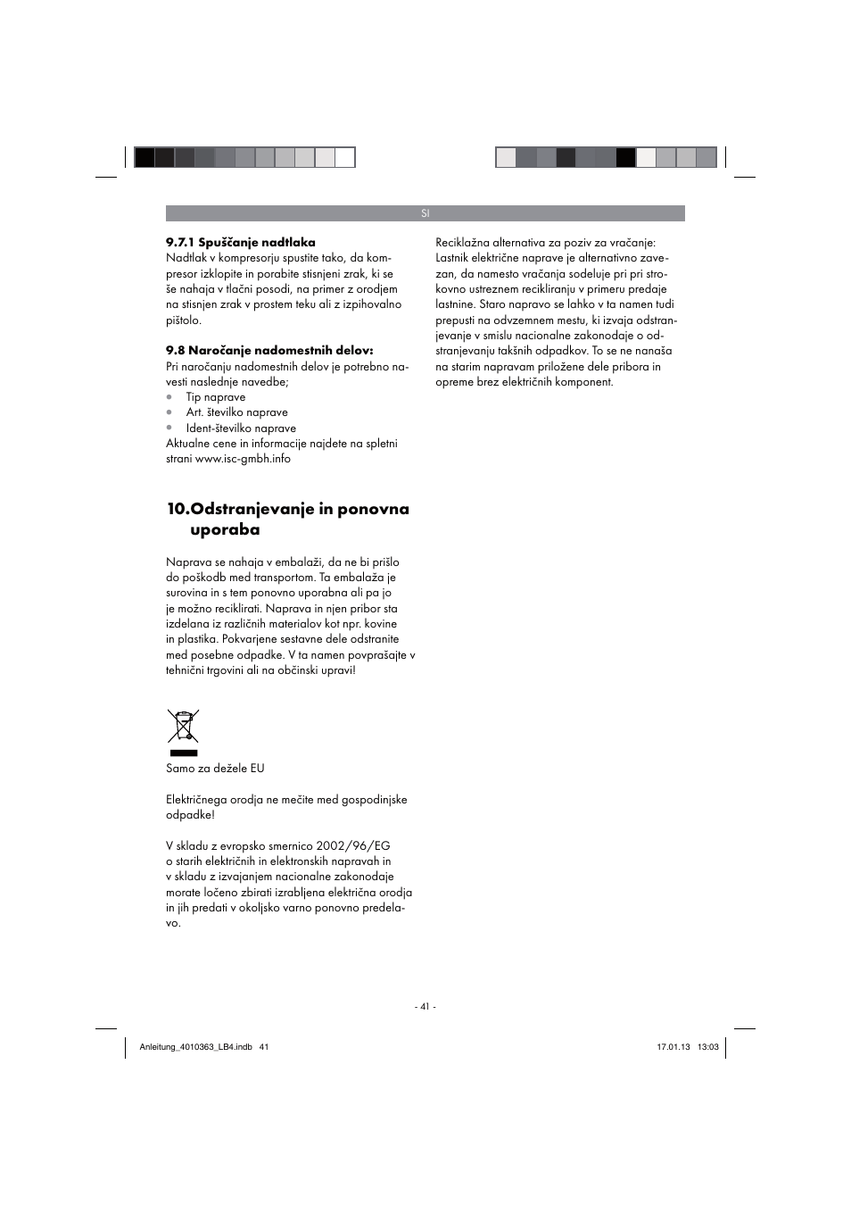 Odstranjevanje in ponovna uporaba | Parkside PKO 270 A1 User Manual | Page 41 / 98