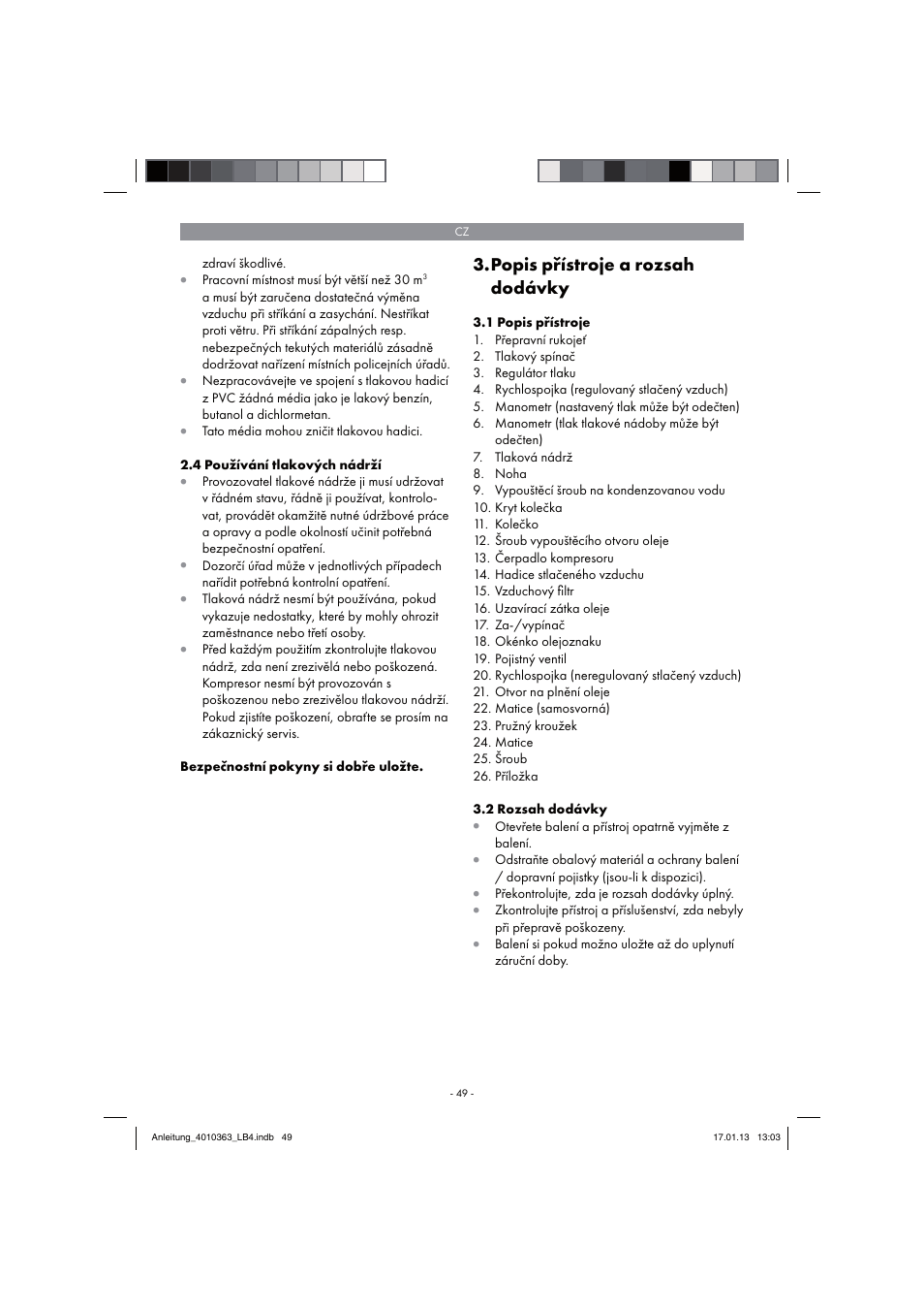 Popis přístroje a rozsah dodávky | Parkside PKO 270 A1 User Manual | Page 49 / 98