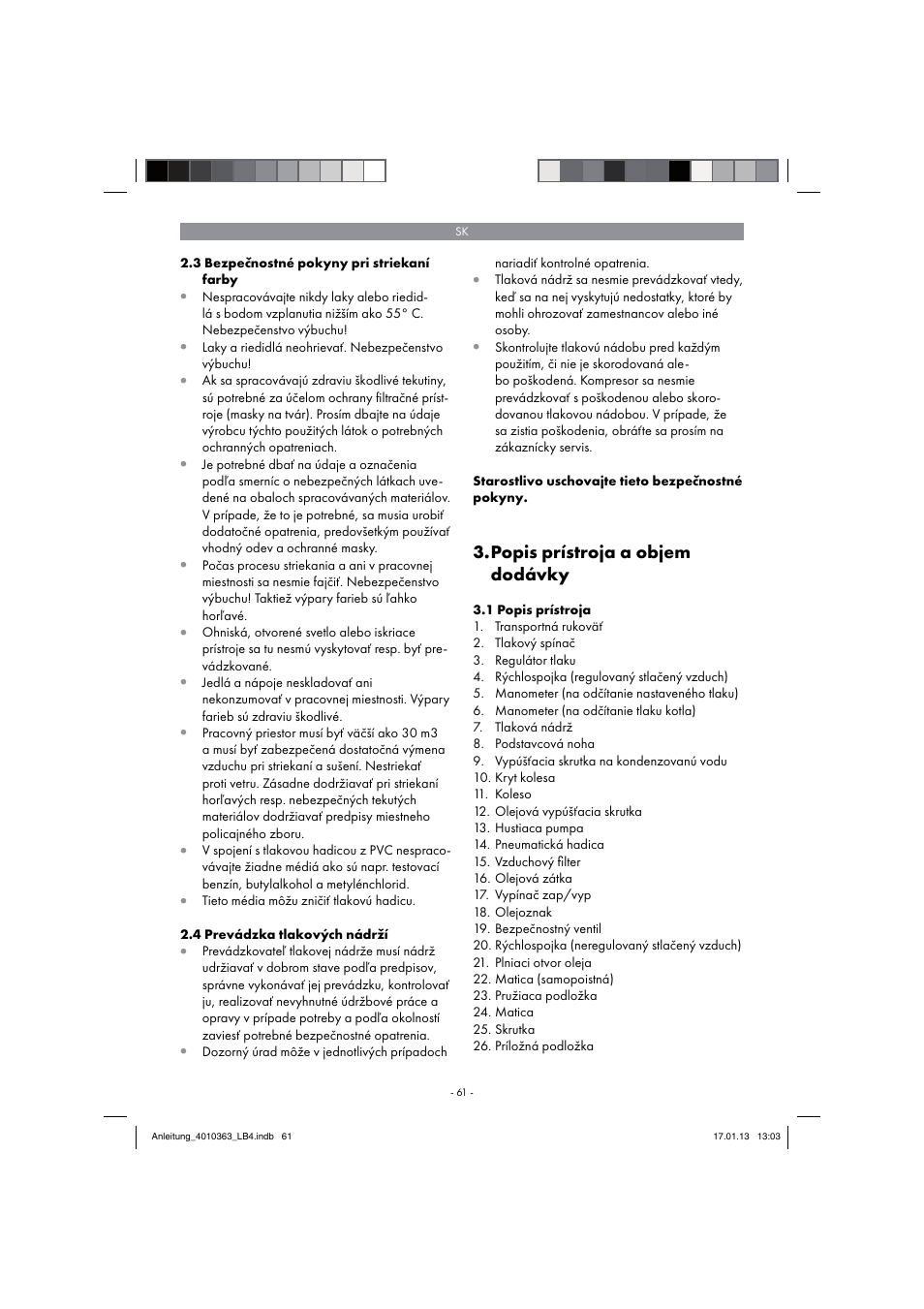 Popis prístroja a objem dodávky | Parkside PKO 270 A1 User Manual | Page 61 / 98