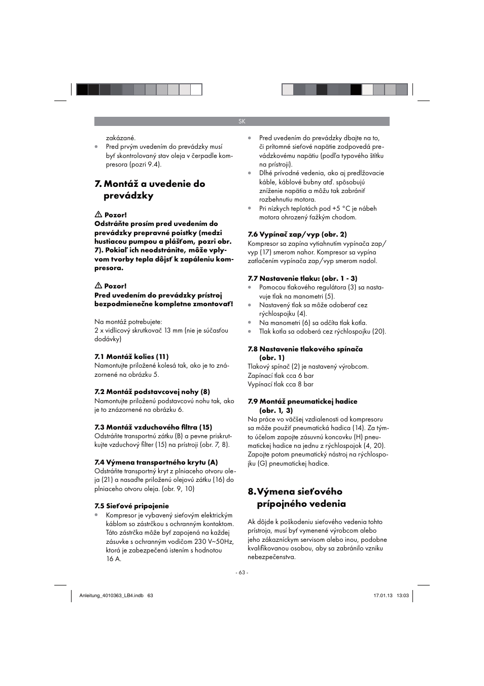 Montáž a uvedenie do prevádzky, Výmena sieťového prípojného vedenia | Parkside PKO 270 A1 User Manual | Page 63 / 98