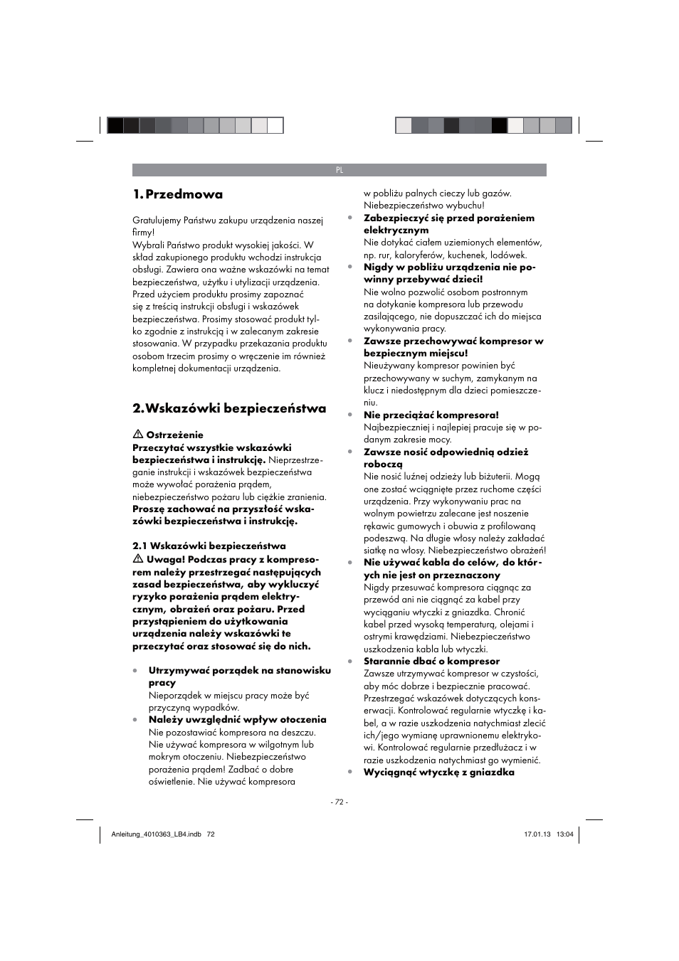 Przedmowa, Wskazówki bezpieczeństwa | Parkside PKO 270 A1 User Manual | Page 72 / 98