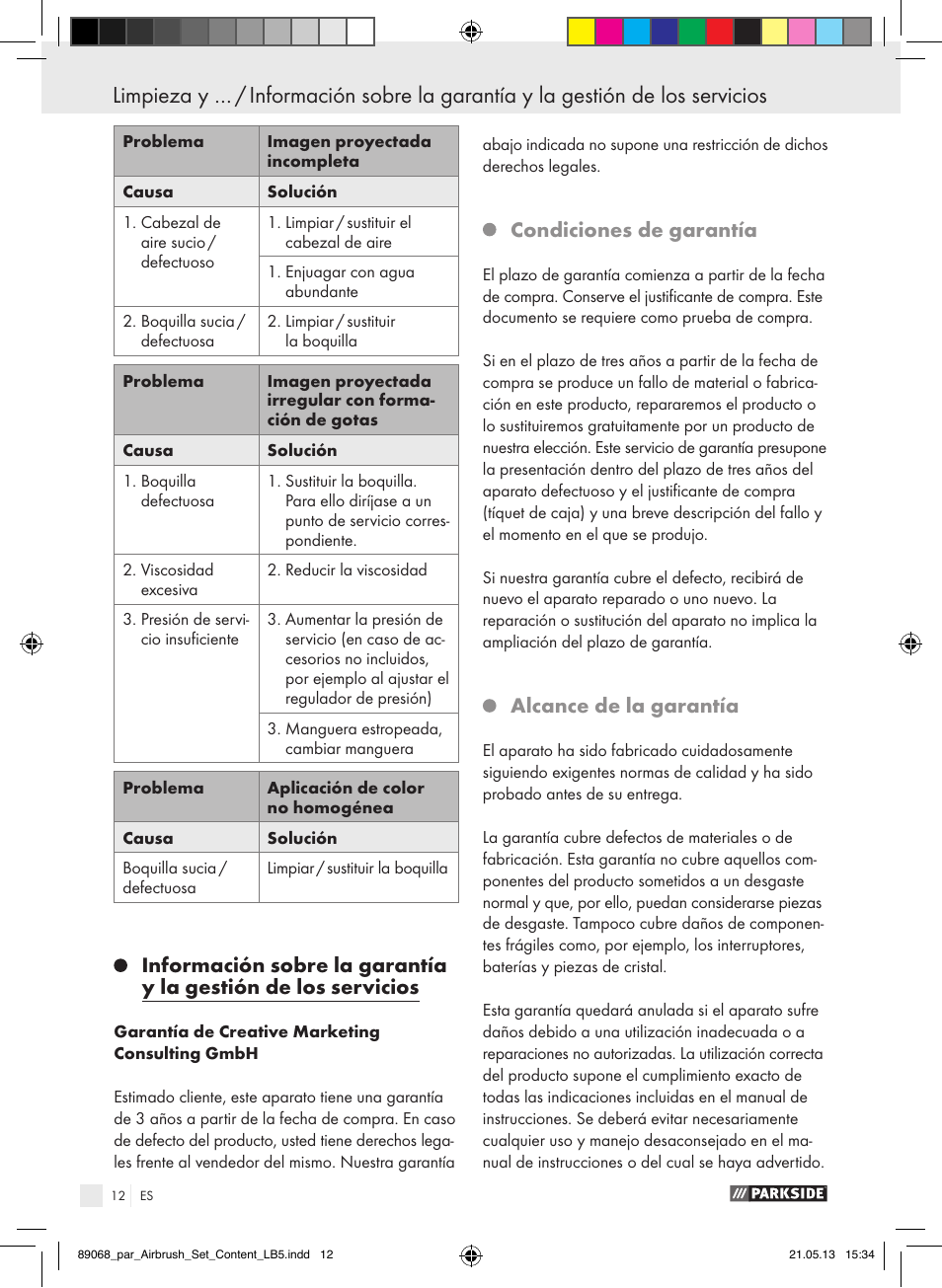 Condiciones de garantía, Alcance de la garantía | Parkside PABK 60 A1 User Manual | Page 12 / 55