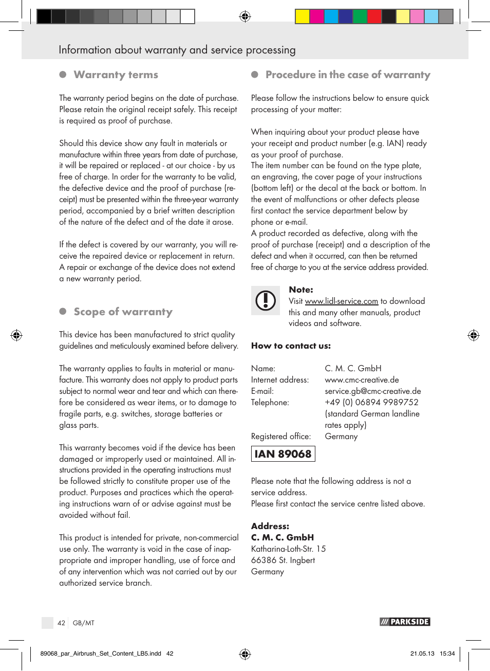 Warranty terms, Scope of warranty, Procedure in the case of warranty | Parkside PABK 60 A1 User Manual | Page 42 / 55