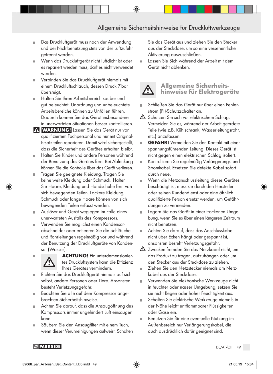 Allgemeine sicherheits­ hinweise für elektrogeräte | Parkside PABK 60 A1 User Manual | Page 49 / 55