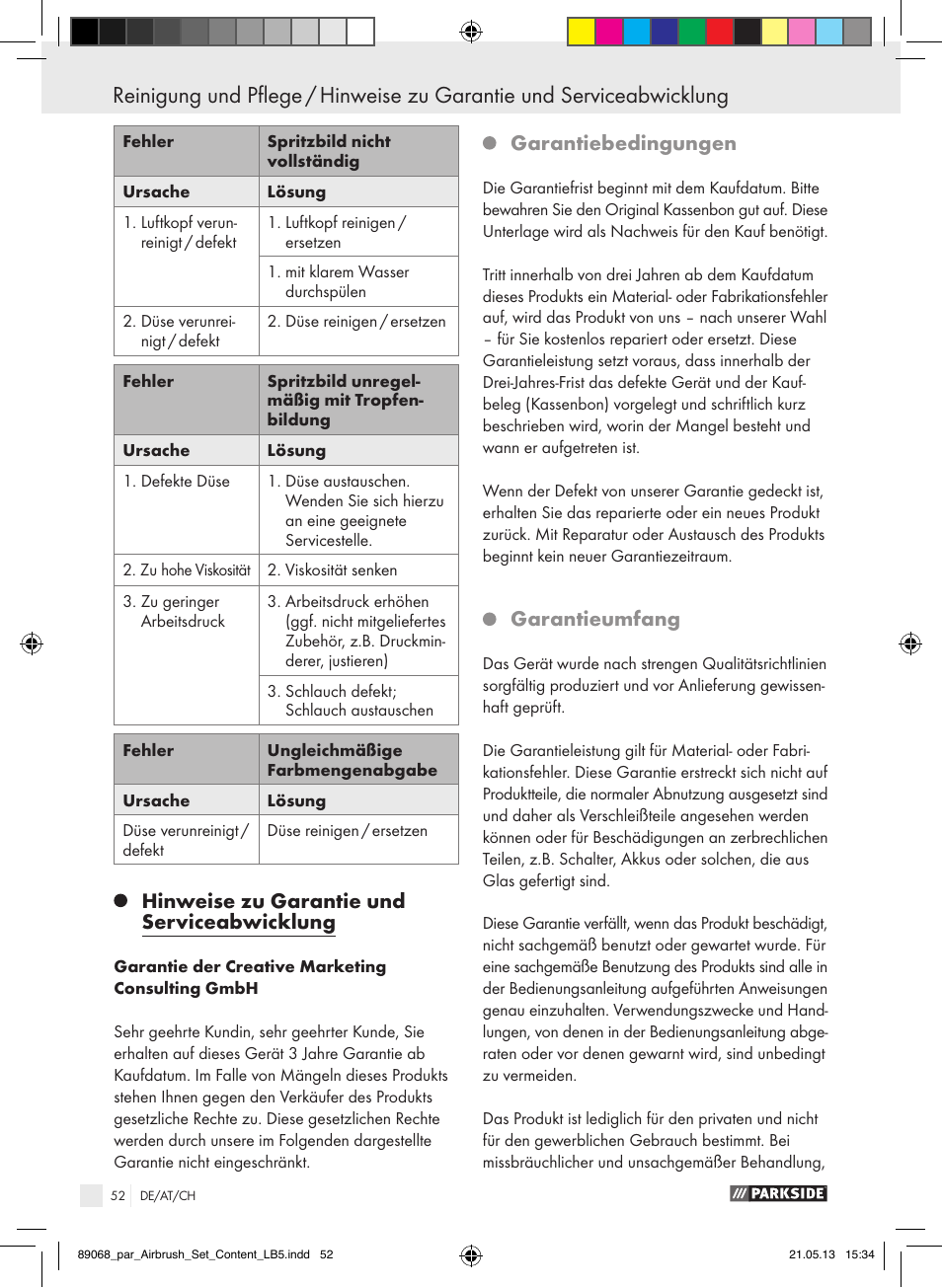 Hinweise zu garantie und serviceabwicklung, Garantiebedingungen, Garantieumfang | Parkside PABK 60 A1 User Manual | Page 52 / 55