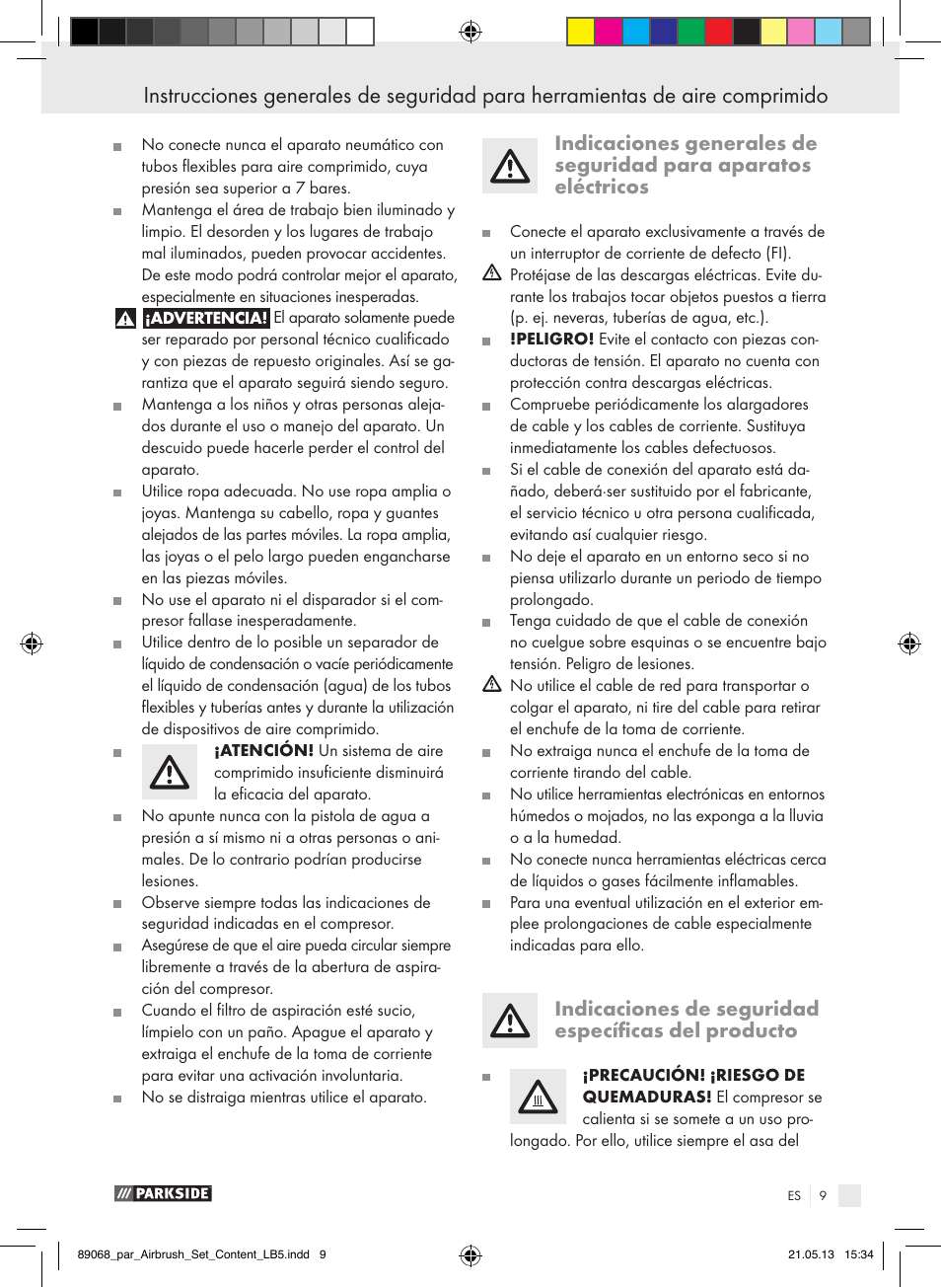 Indicaciones de seguridad específicas del producto | Parkside PABK 60 A1 User Manual | Page 9 / 55