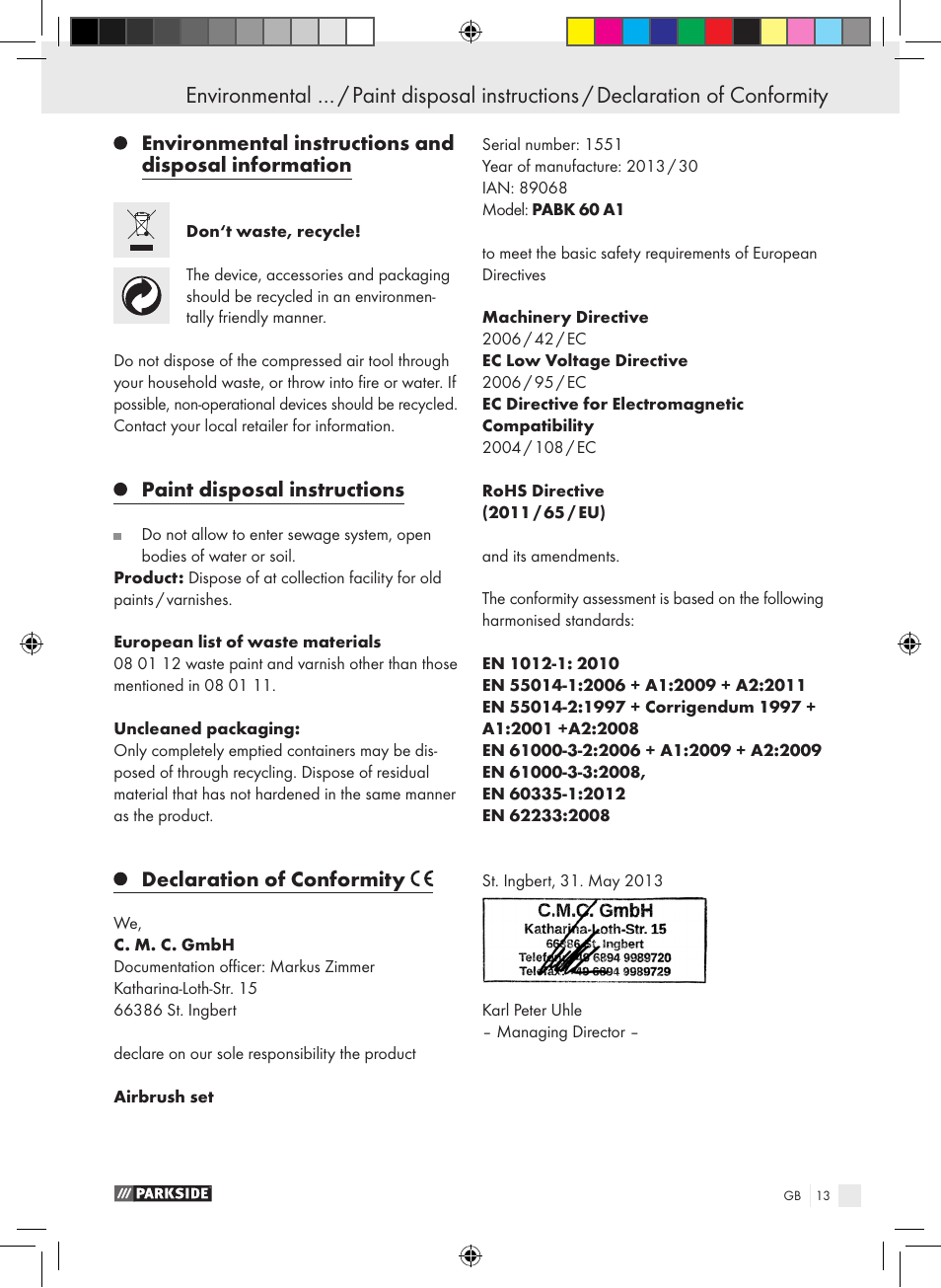 Parkside PABK 60 A1 User Manual | Page 13 / 65