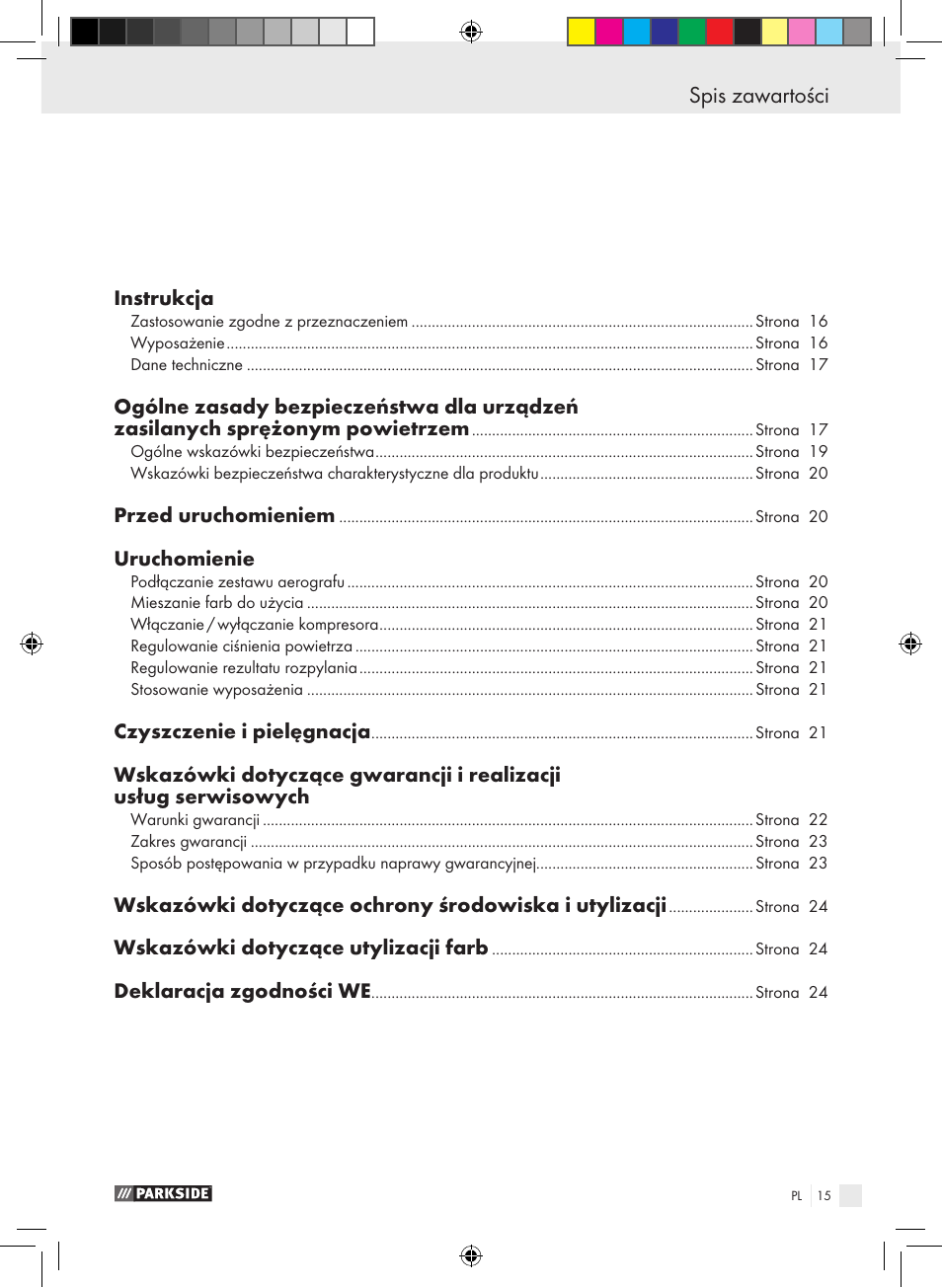 Spis zawartości | Parkside PABK 60 A1 User Manual | Page 15 / 65