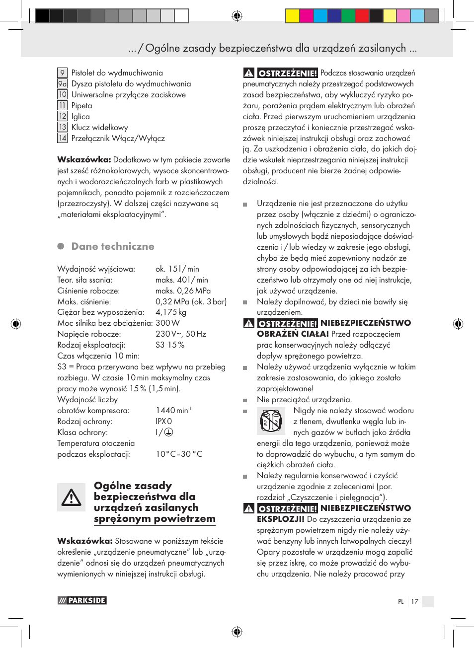 Dane techniczne | Parkside PABK 60 A1 User Manual | Page 17 / 65