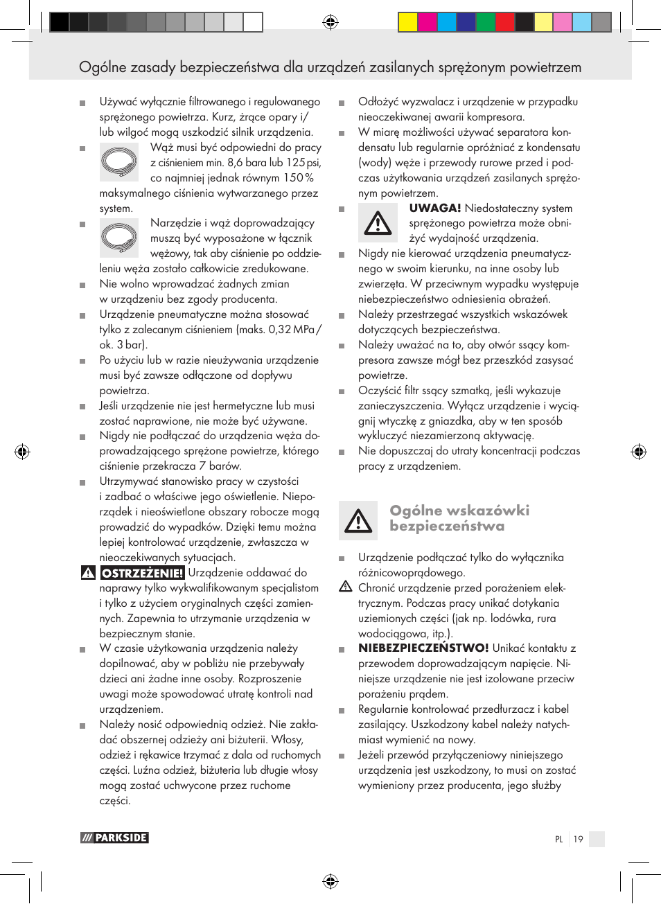 Ogólne wskazówki bezpieczeństwa | Parkside PABK 60 A1 User Manual | Page 19 / 65