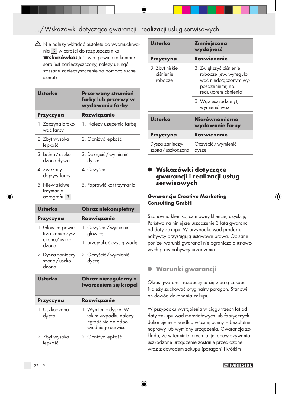 Warunki gwarancji | Parkside PABK 60 A1 User Manual | Page 22 / 65
