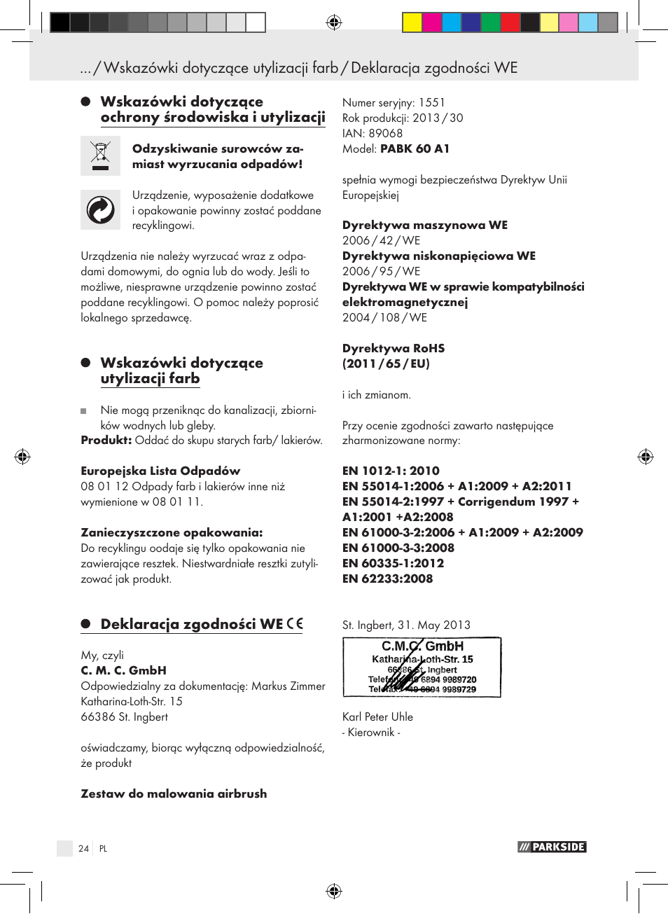 Parkside PABK 60 A1 User Manual | Page 24 / 65