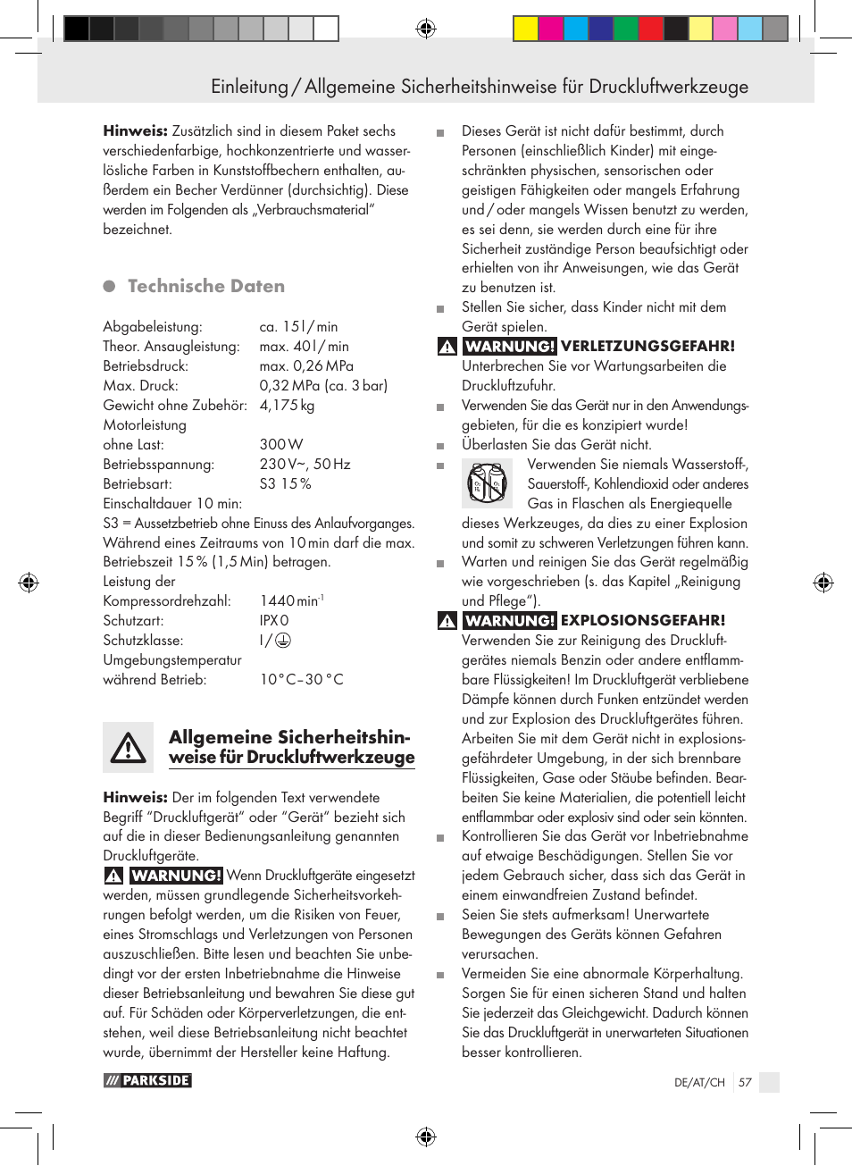 Technische daten | Parkside PABK 60 A1 User Manual | Page 57 / 65
