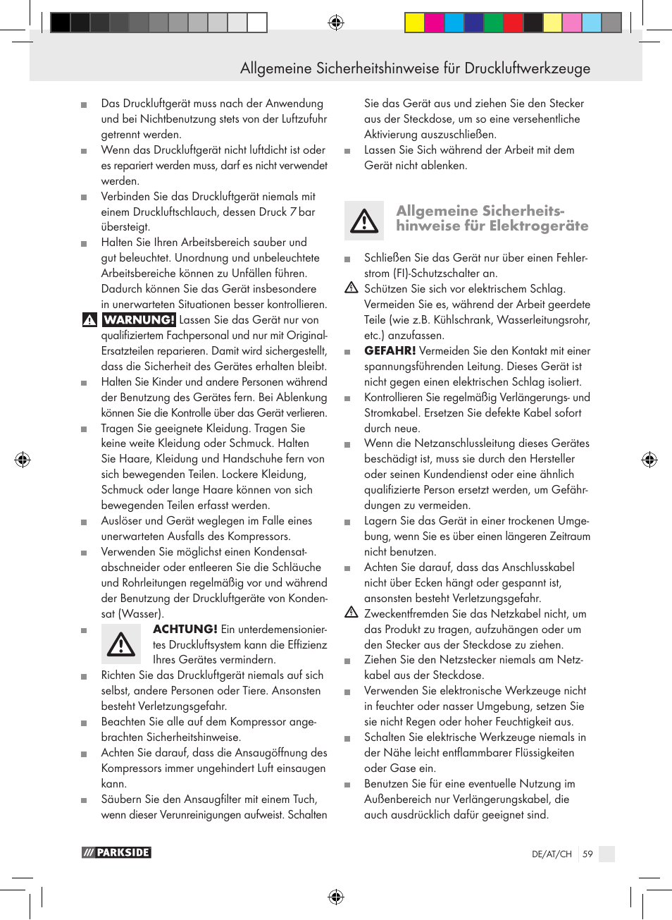 Allgemeine sicherheits- hinweise für elektrogeräte | Parkside PABK 60 A1 User Manual | Page 59 / 65