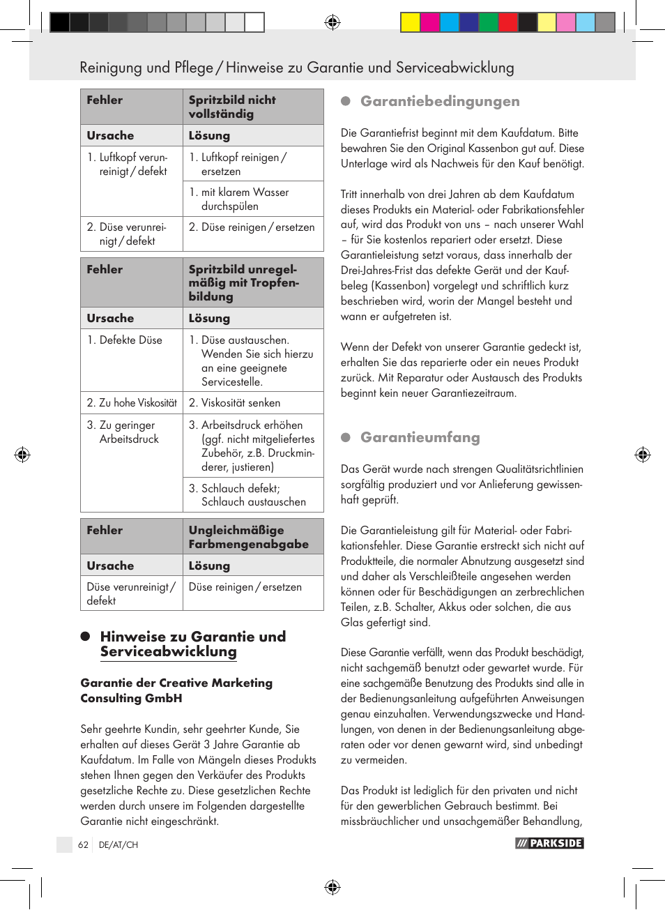 Hinweise zu garantie und serviceabwicklung, Garantiebedingungen, Garantieumfang | Parkside PABK 60 A1 User Manual | Page 62 / 65