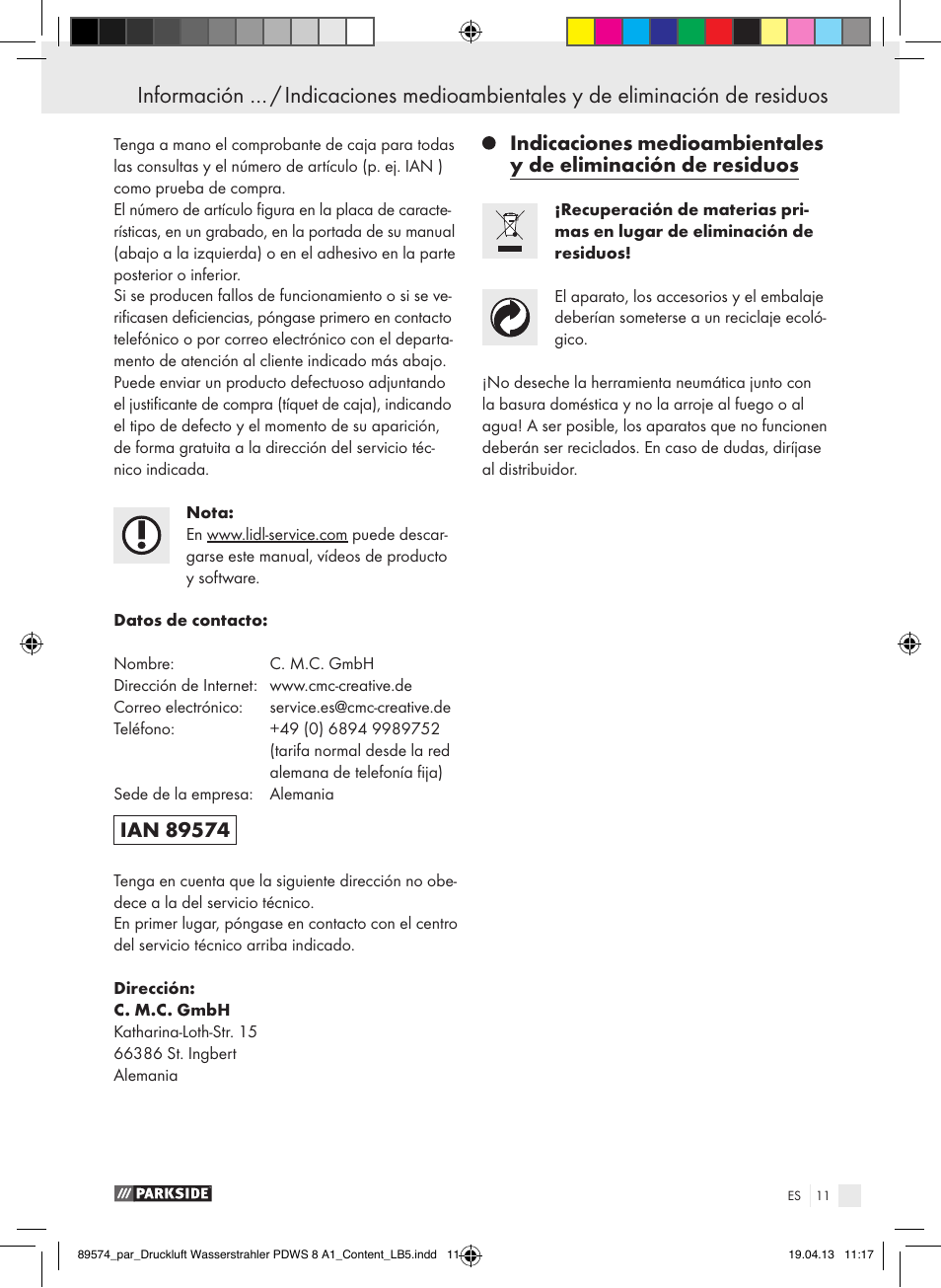 Parkside PDWS 8 A1 User Manual | Page 11 / 44