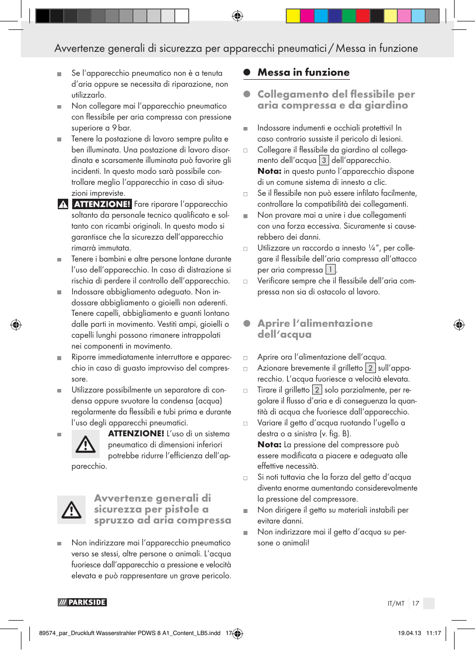 Aprire l‘alimentazione dell‘acqua | Parkside PDWS 8 A1 User Manual | Page 17 / 44