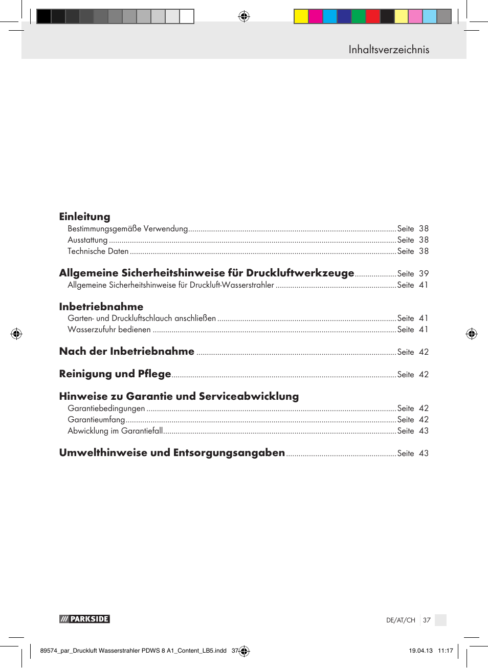 Parkside PDWS 8 A1 User Manual | Page 37 / 44