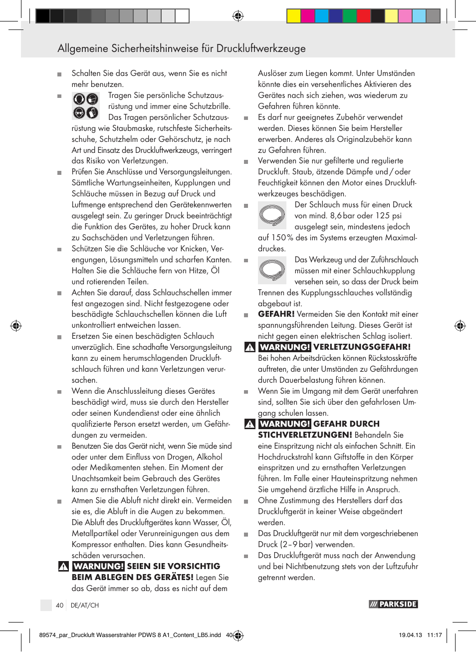 Parkside PDWS 8 A1 User Manual | Page 40 / 44