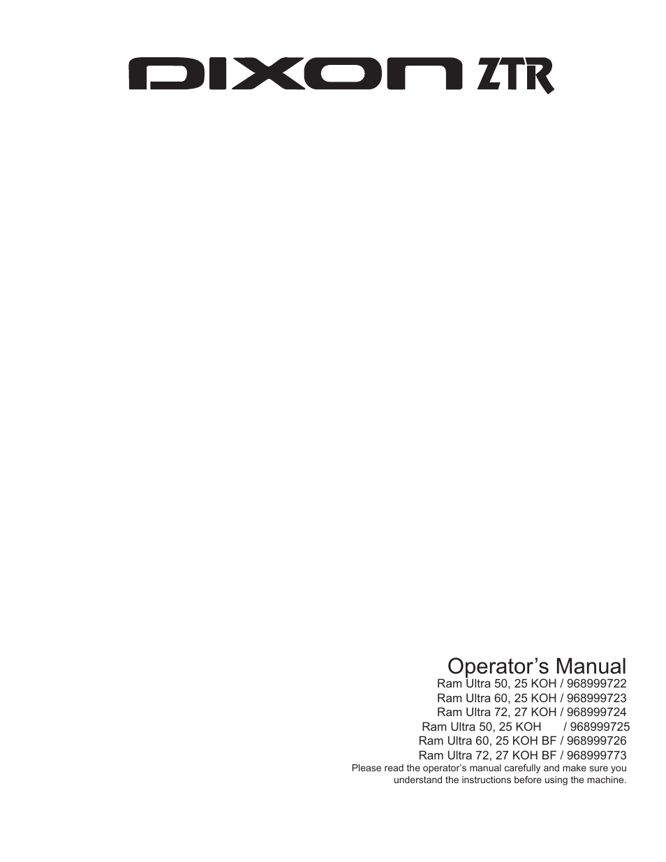 Dixon Kohler Ram Ultra 27 User Manual | 72 pages