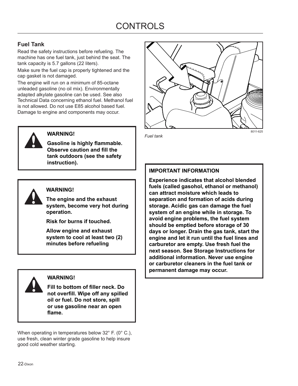Fuel tank, Controls | Dixon Kohler Ram Ultra 27 User Manual | Page 22 / 72
