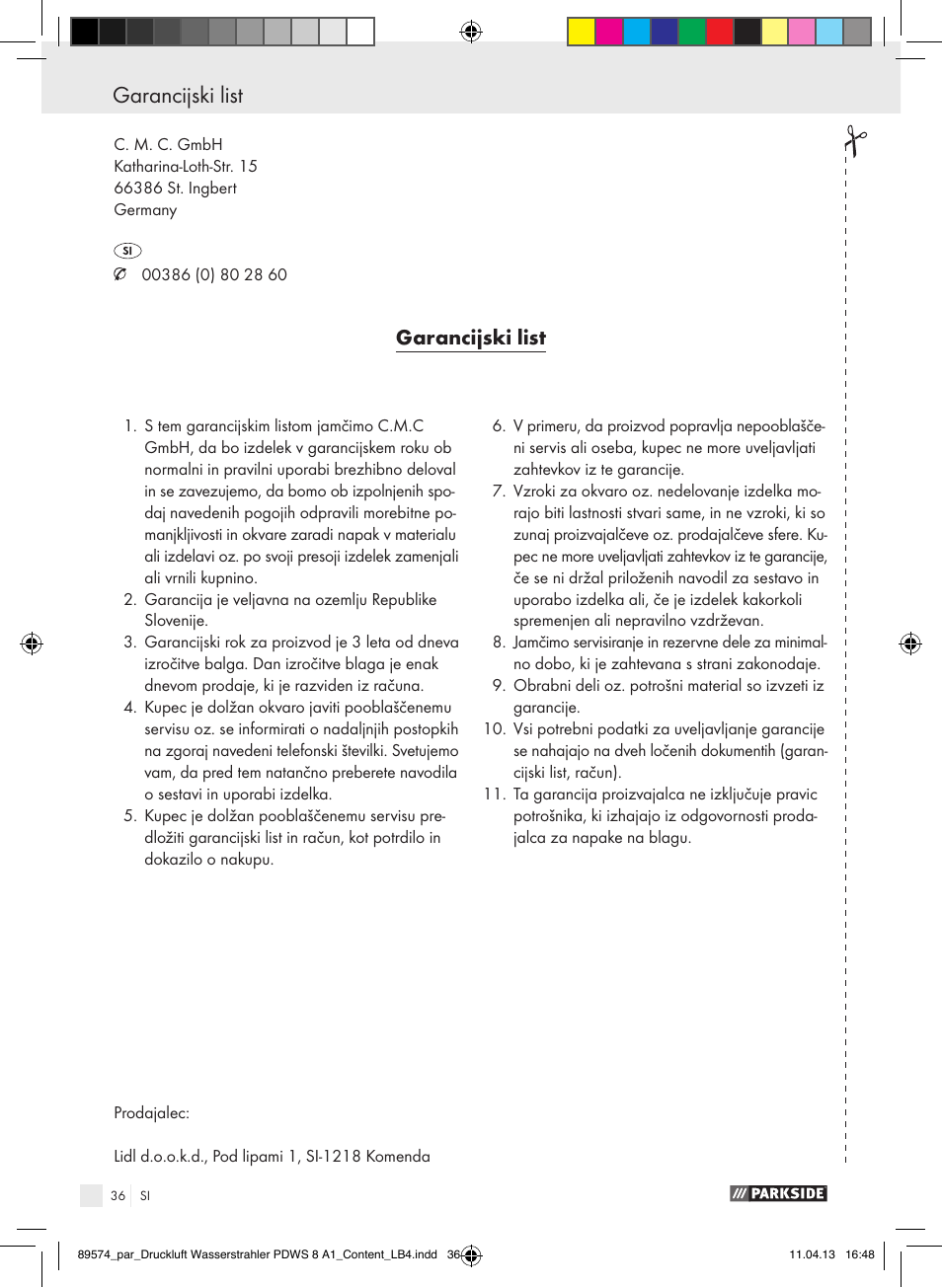 Parkside PDWS 8 A1 User Manual | Page 36 / 60