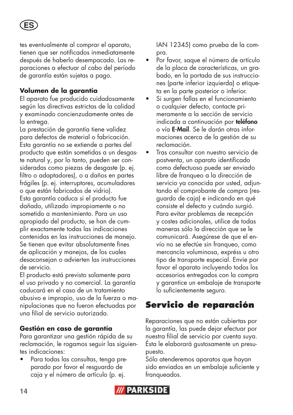 Servicio de reparación | Parkside PHD 100 C2 User Manual | Page 14 / 69