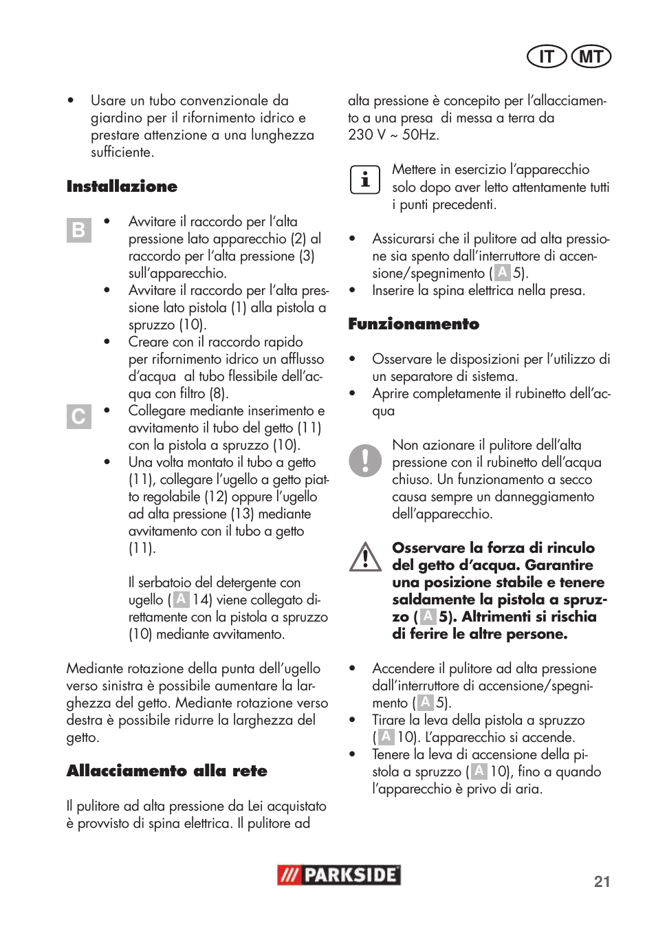 It mt | Parkside PHD 100 C2 User Manual | Page 21 / 69