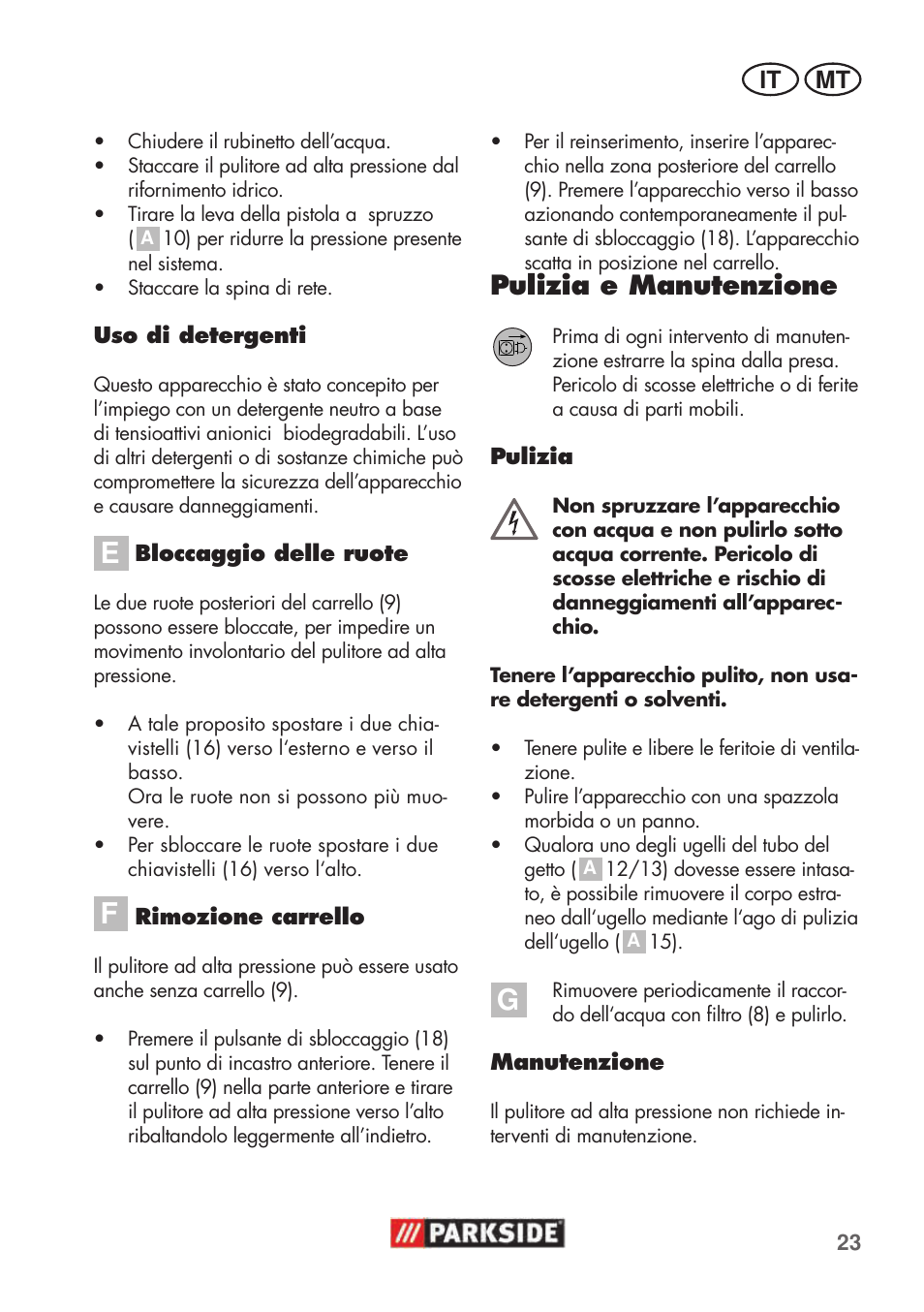 Pulizia e manutenzione | Parkside PHD 100 C2 User Manual | Page 23 / 69