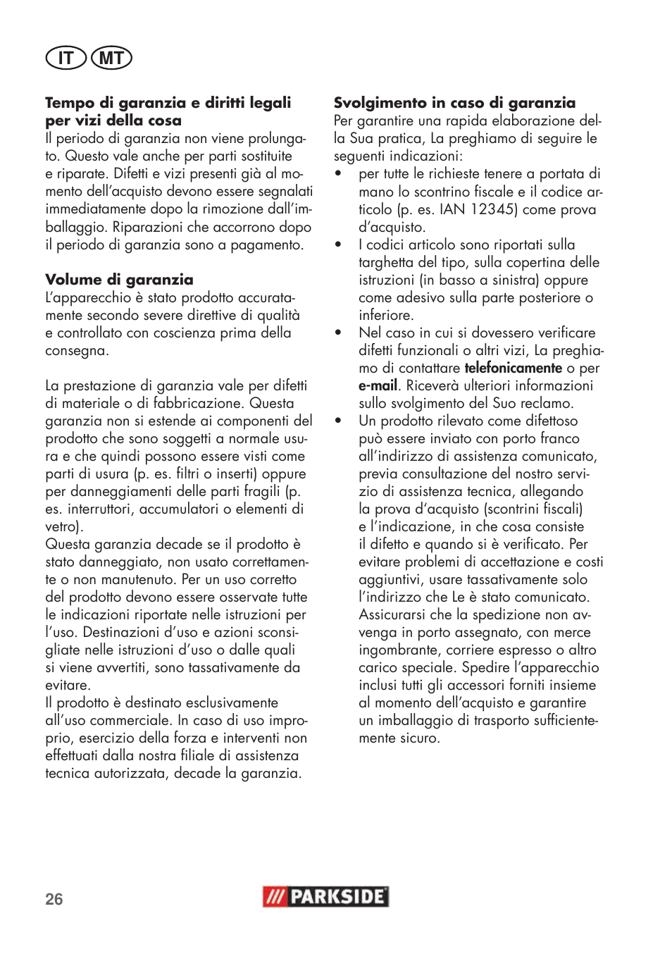 It mt | Parkside PHD 100 C2 User Manual | Page 26 / 69