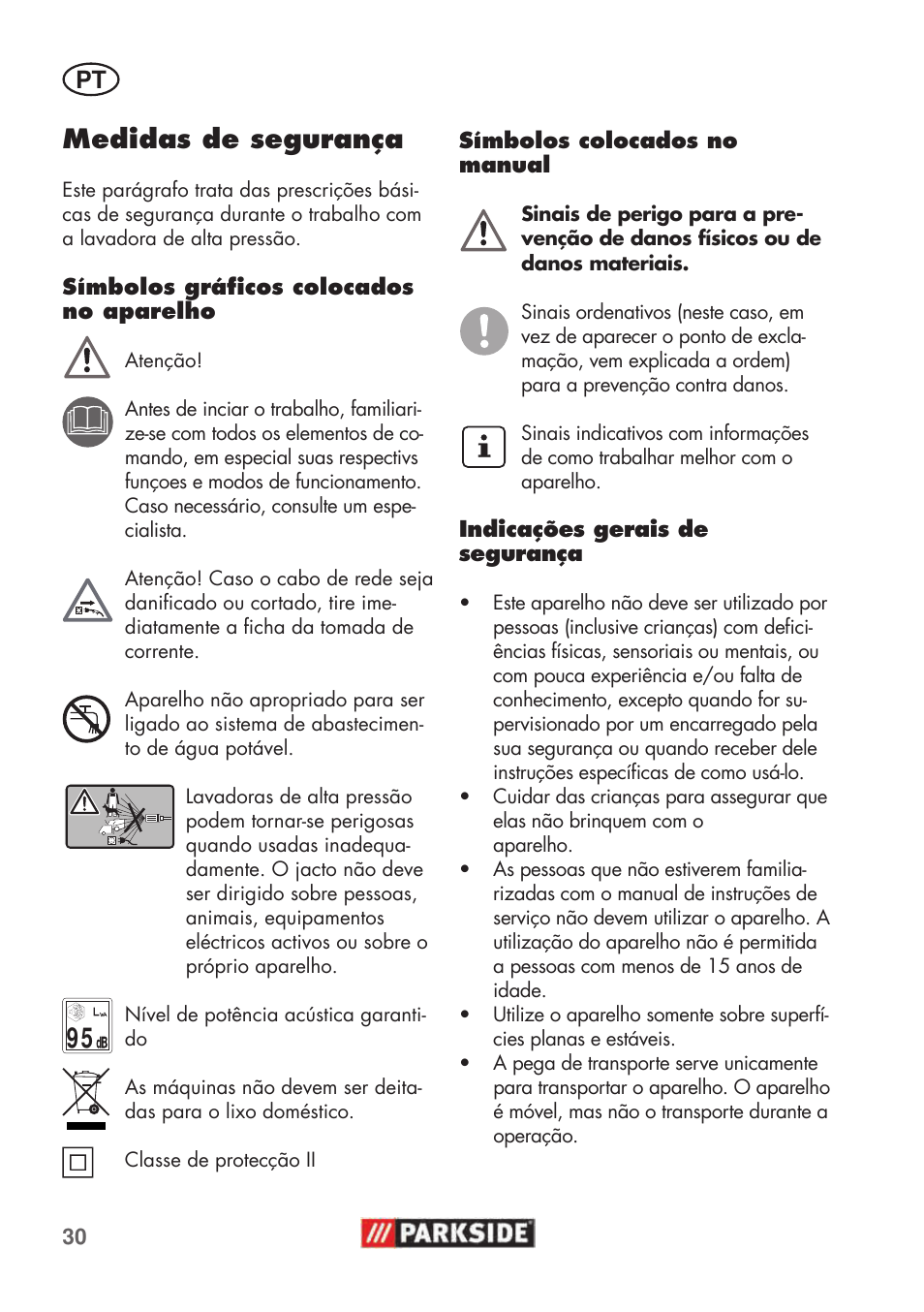 Medidas de segurança | Parkside PHD 100 C2 User Manual | Page 30 / 69